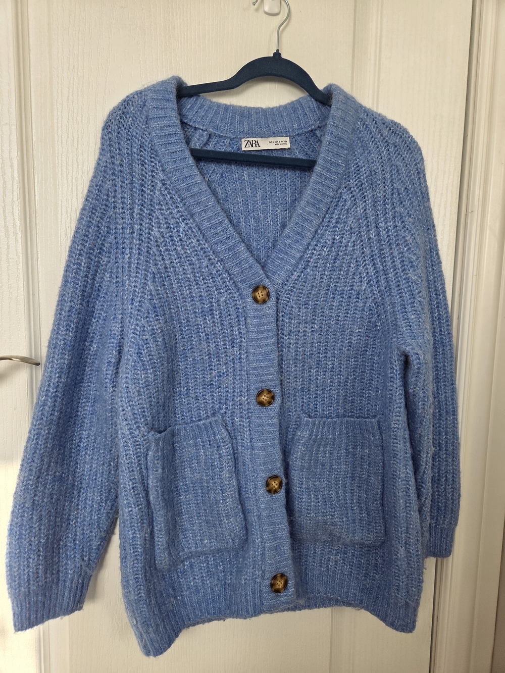 Zara Light Blue Chunky V-Neck Button Cardigan